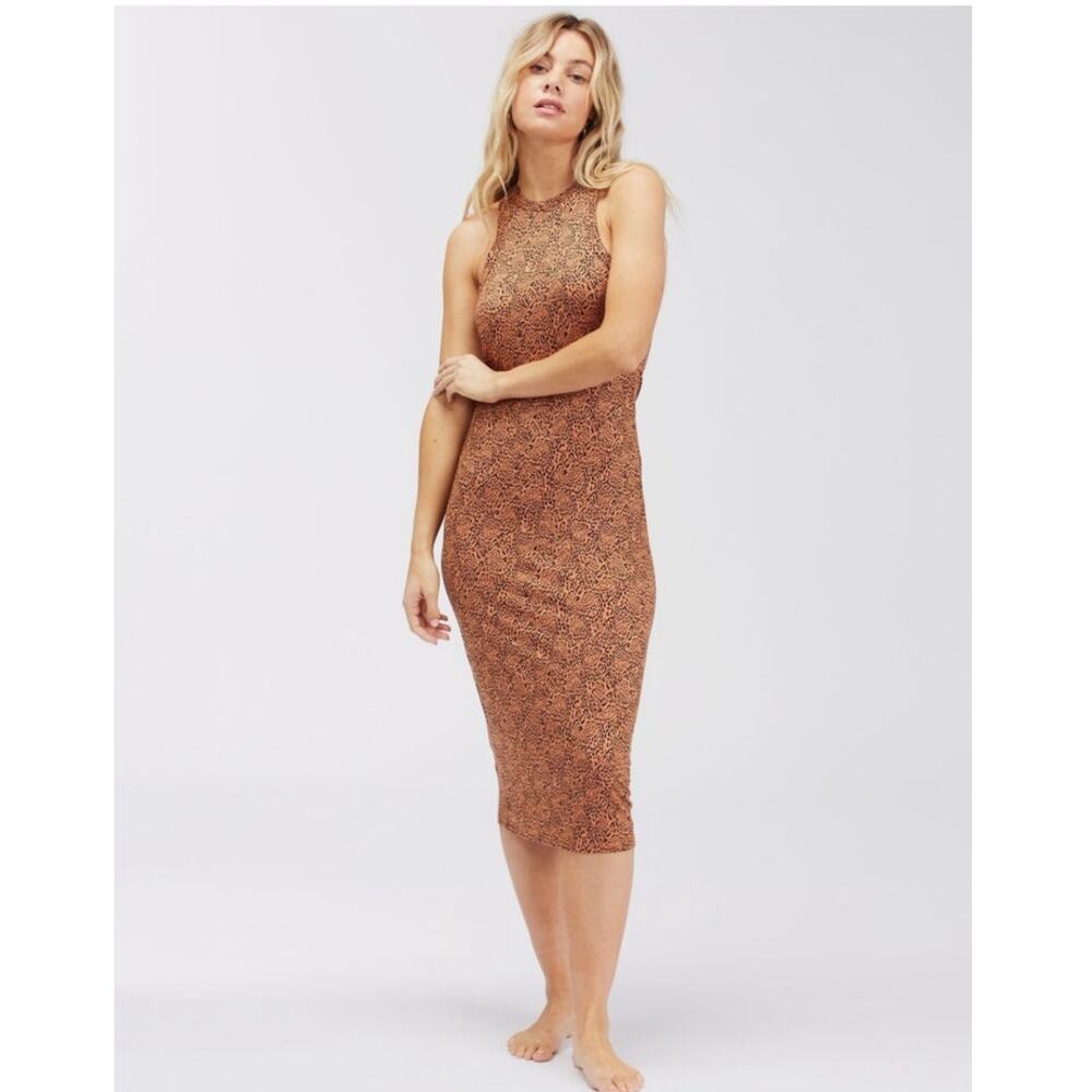 Billabong Tomboy Tank Maxi Dress S Brown Print Surf Boho Beachy Summer Casual